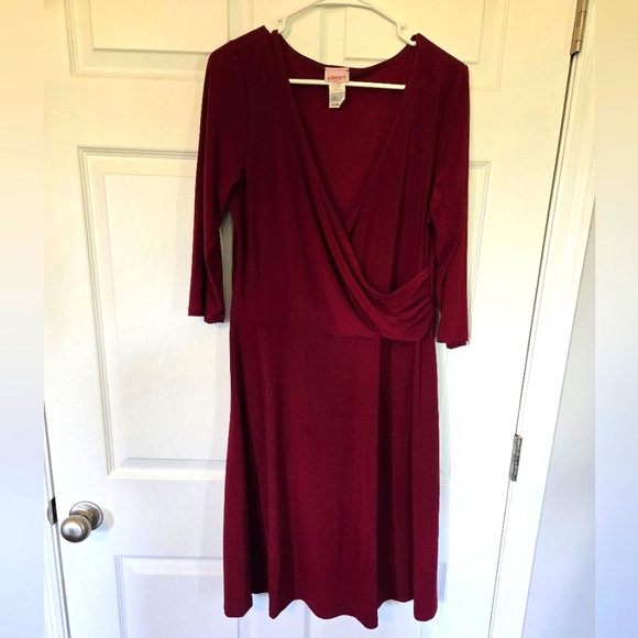 SUNNY USA DARK RED WRAP STYLE A-LINE DRESS - Picture 4 of 6